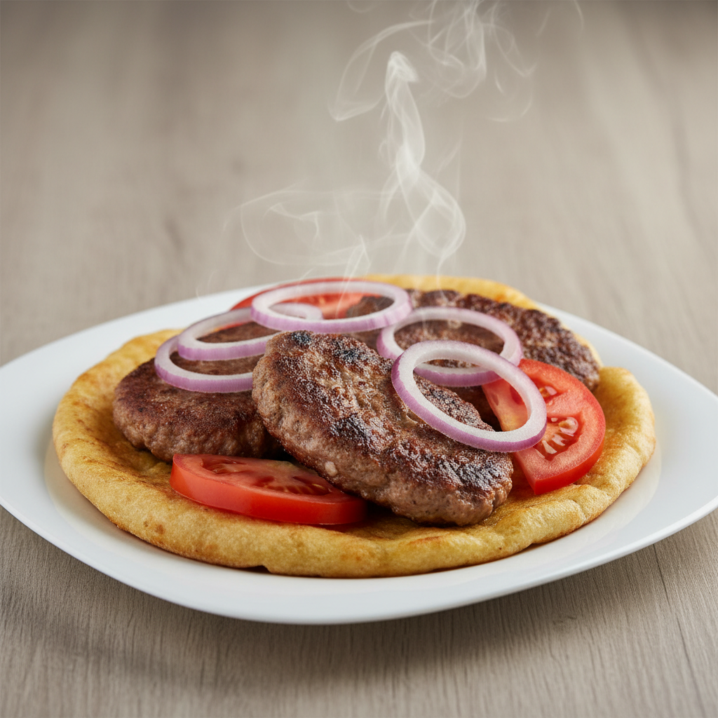 Pljeskavice u Lepinji (od krumpira) s Lukom i Rajčicom