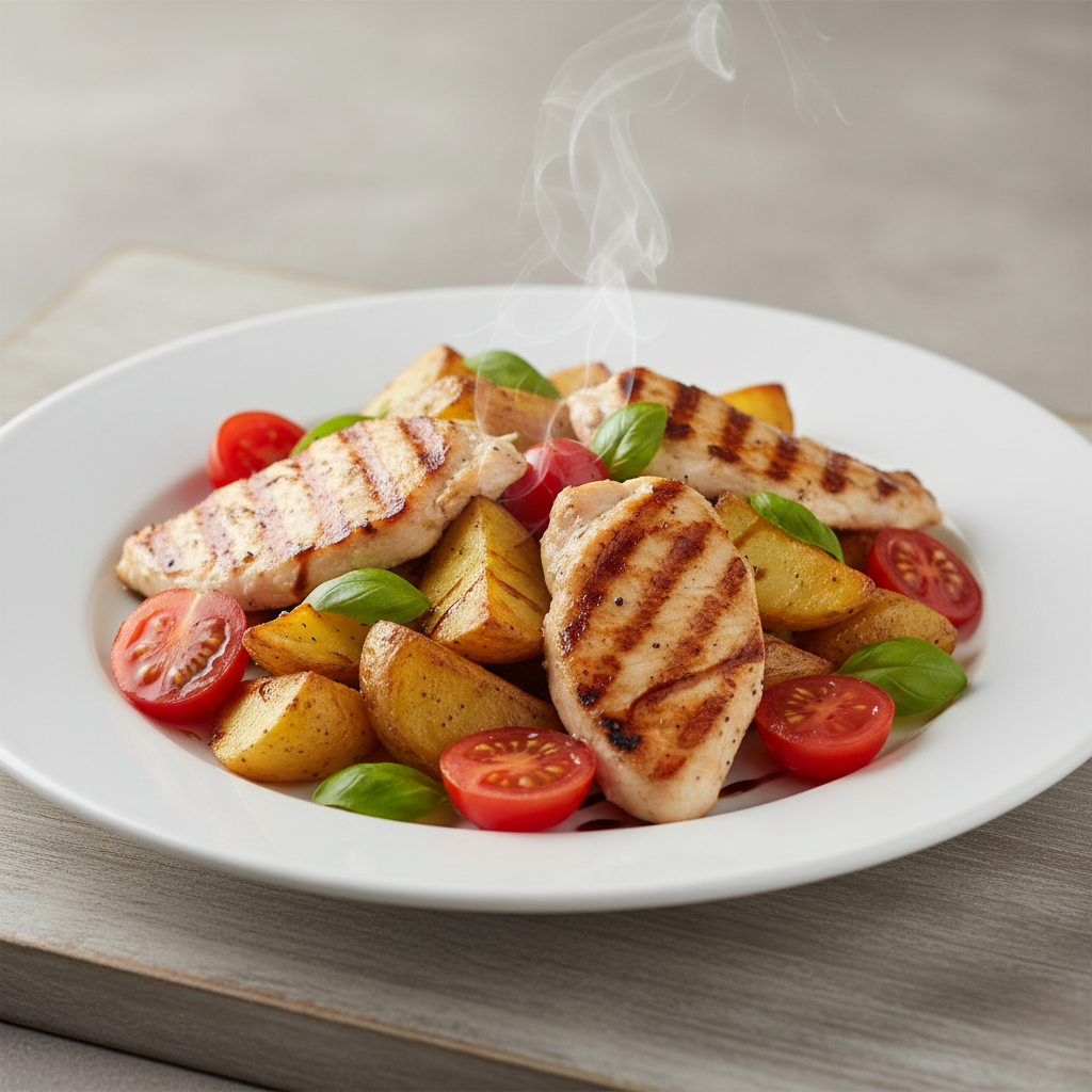 Salata od piletine, pečenog krumpira i rajčice