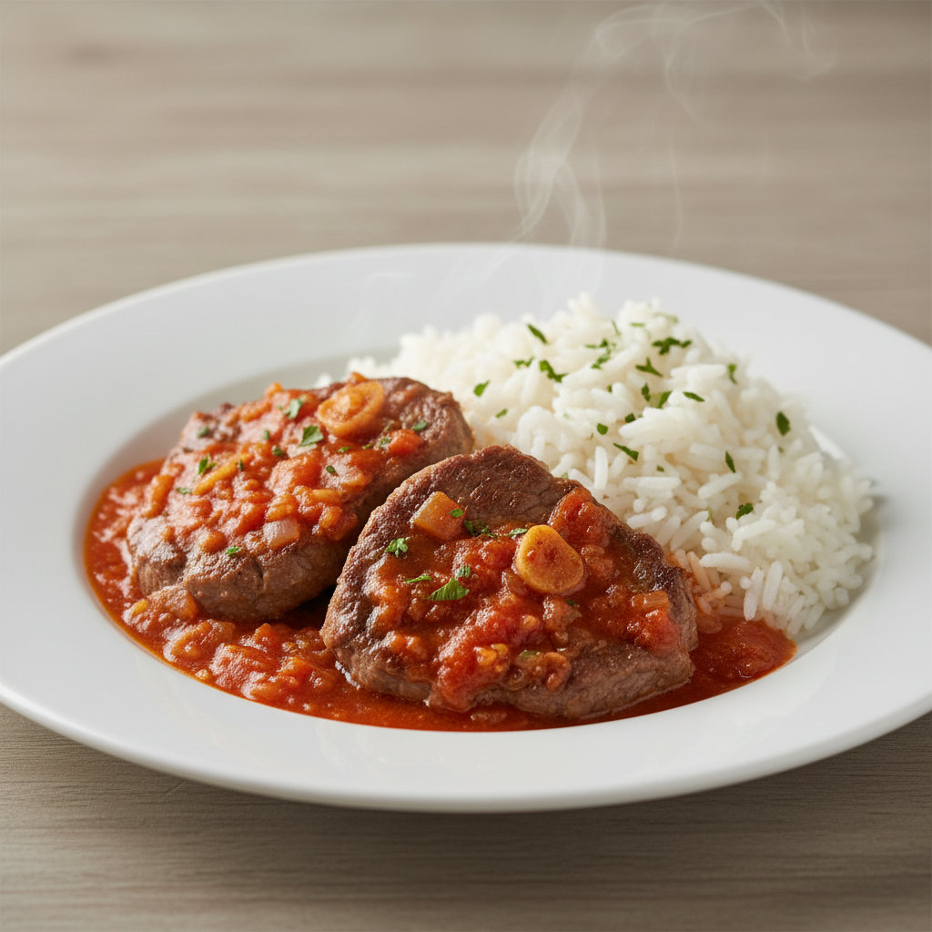 Teleći odresci u umaku od rajčice s rižom
