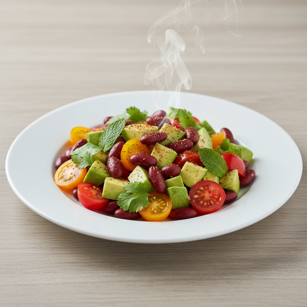 Ljetna salata od crvenog graha, avokada i cherry rajčica s toplim kuminom