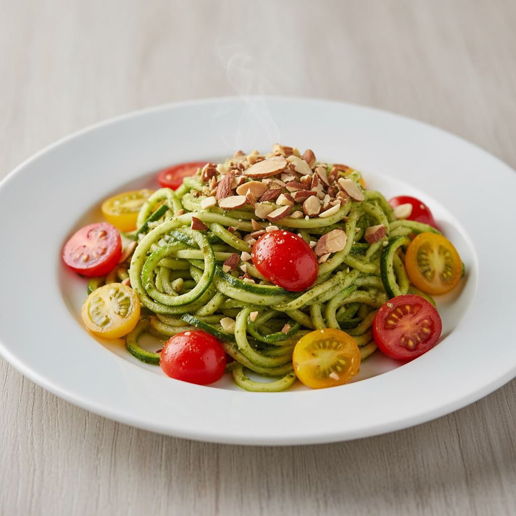 Zucchini 'Tjestenina' s Pestom, Cherry Rajčicom i Pečenim Bademima